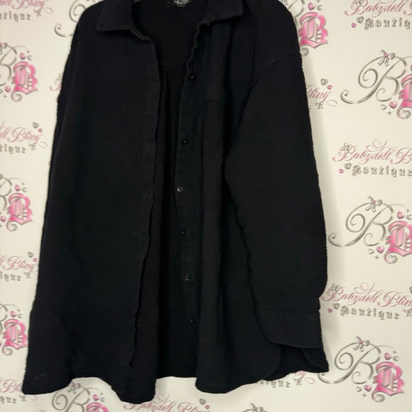 Rachel Roy Button down long sleeve polo black soft beachy flowy comfy xxl - Picture 3 of 9